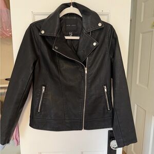 New Look Black Faux Leather Asymmetrical Zip Jacket
